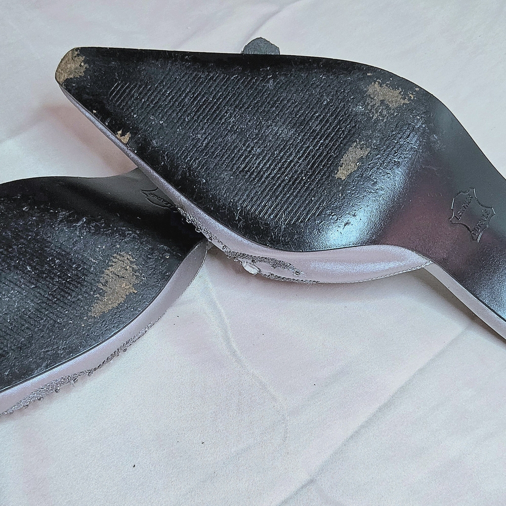 Kim Rogers Silver Jeweled Pointed-Toe Mules - Picture 11 of 12